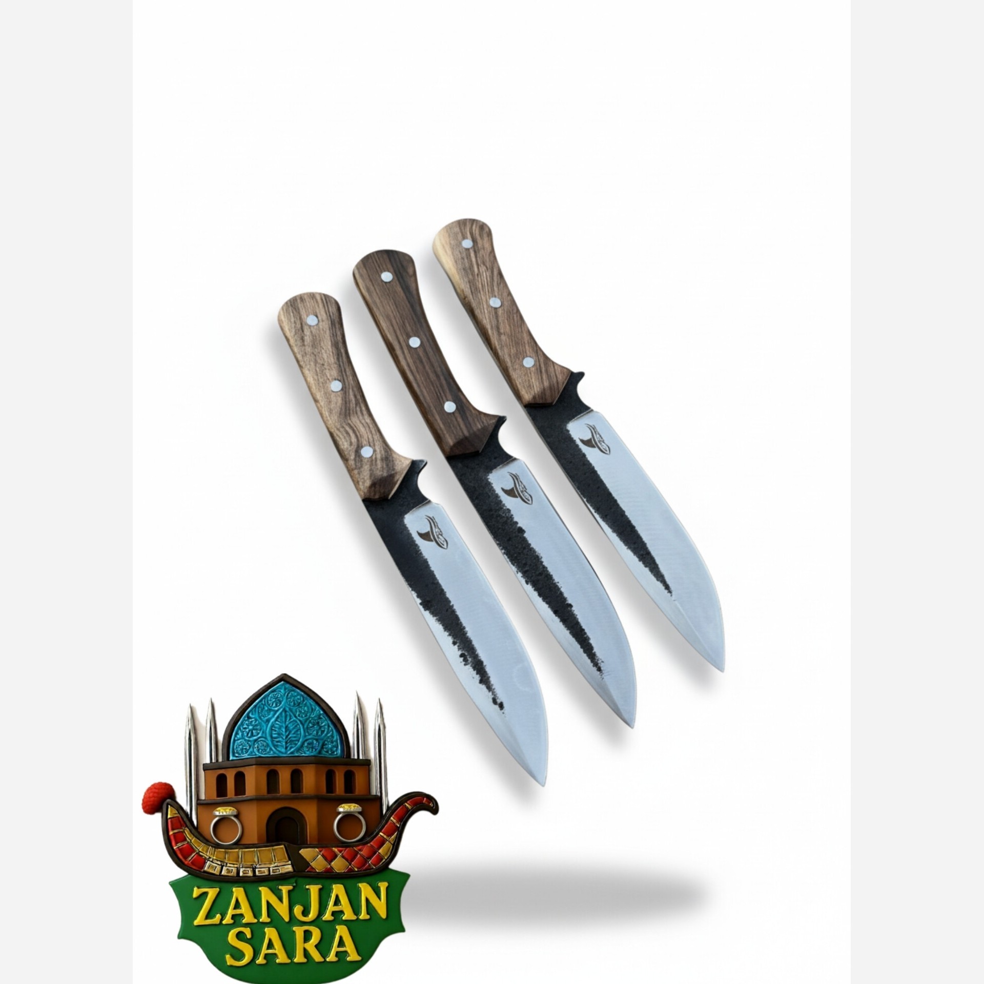 چاقو شکاری فولاد رنگی هانتر دسته چوبی زنجان