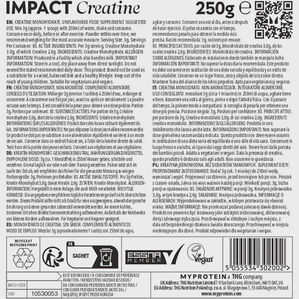 مکمل اورجینال کراتین مای پروتئین ایمپکت 250گرم My Protein Impact Creatine