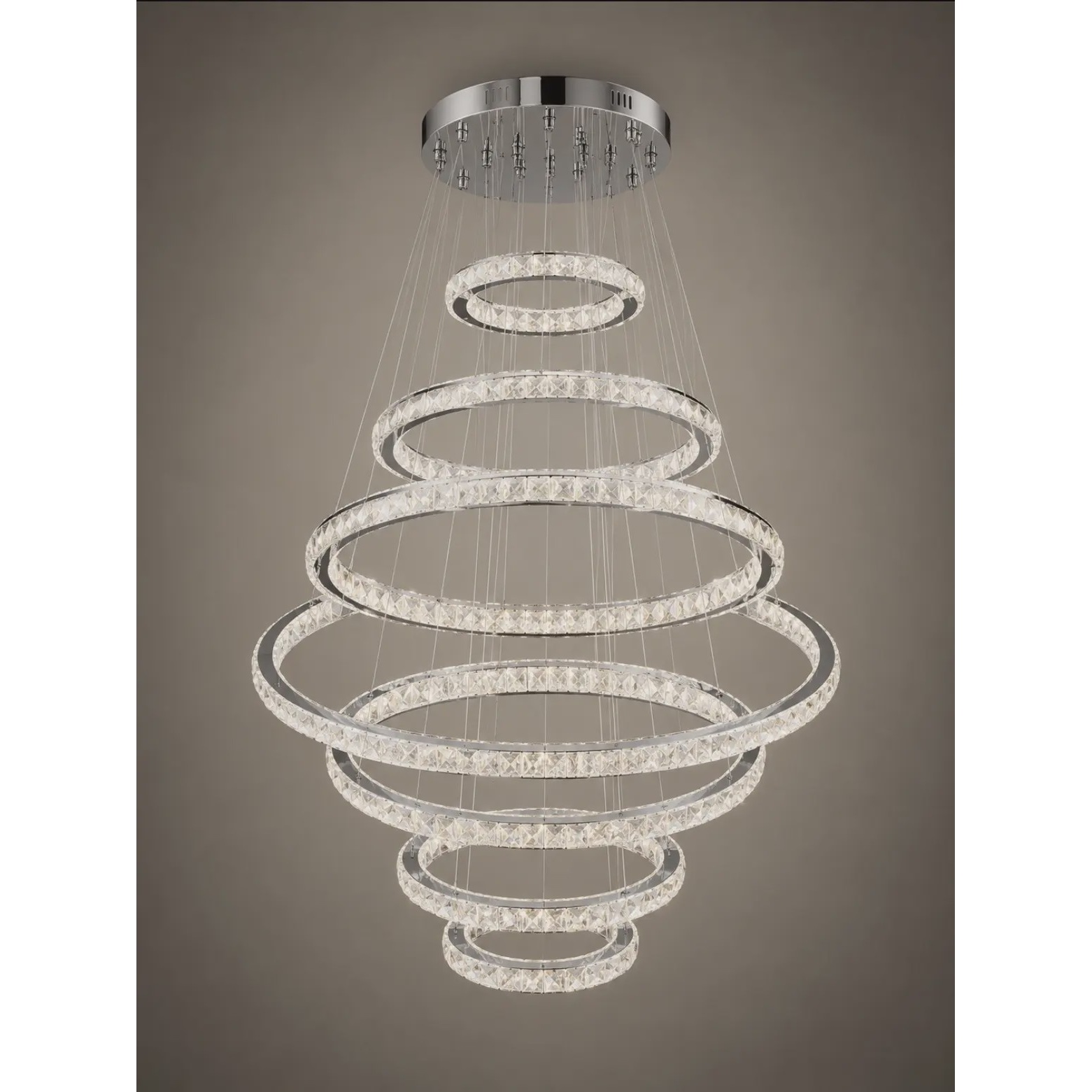لوستر مدرن آویز بلند 7 حلقه قطر 15 30 50 70 50 30 15