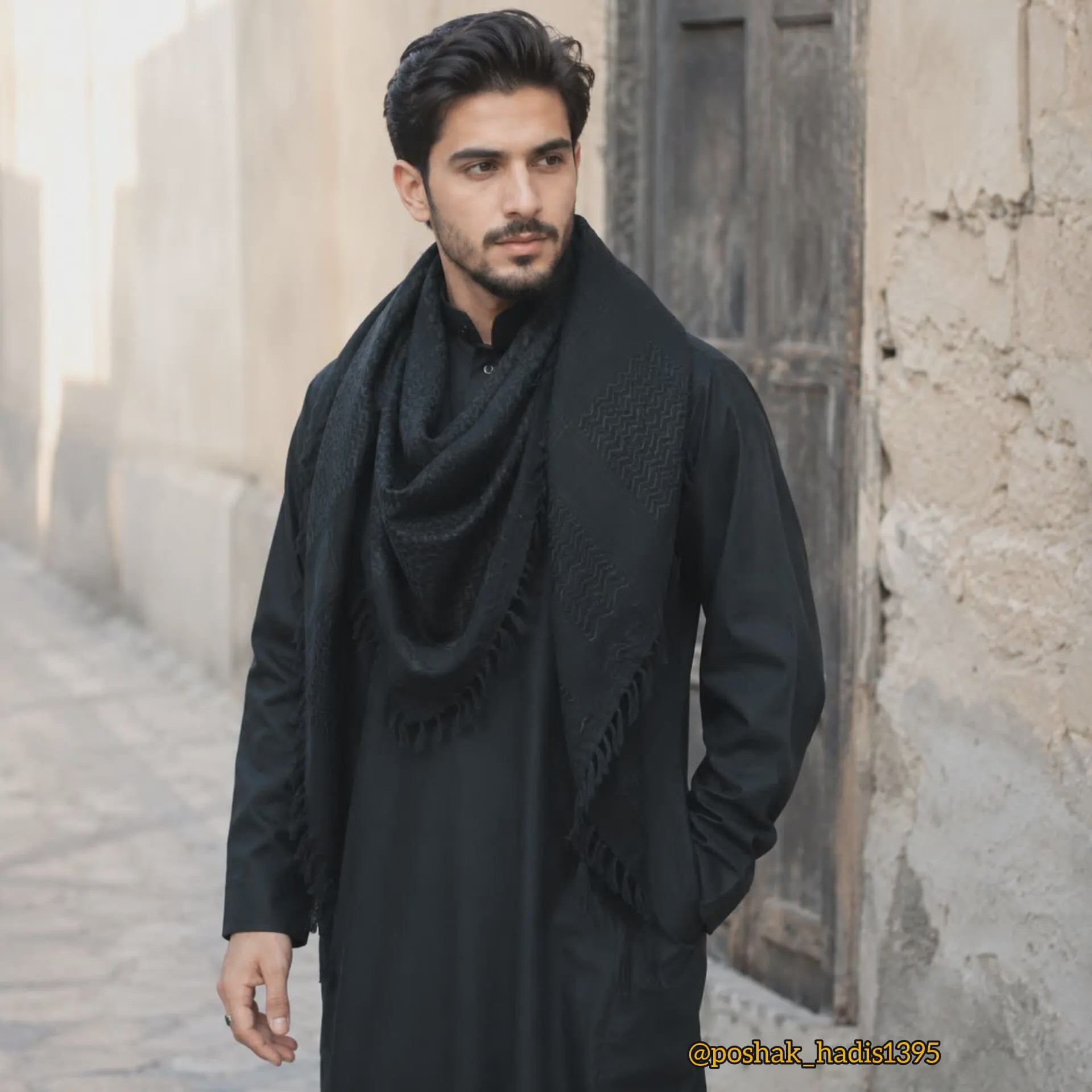 چفیه مشکی نخی سوری مردانه