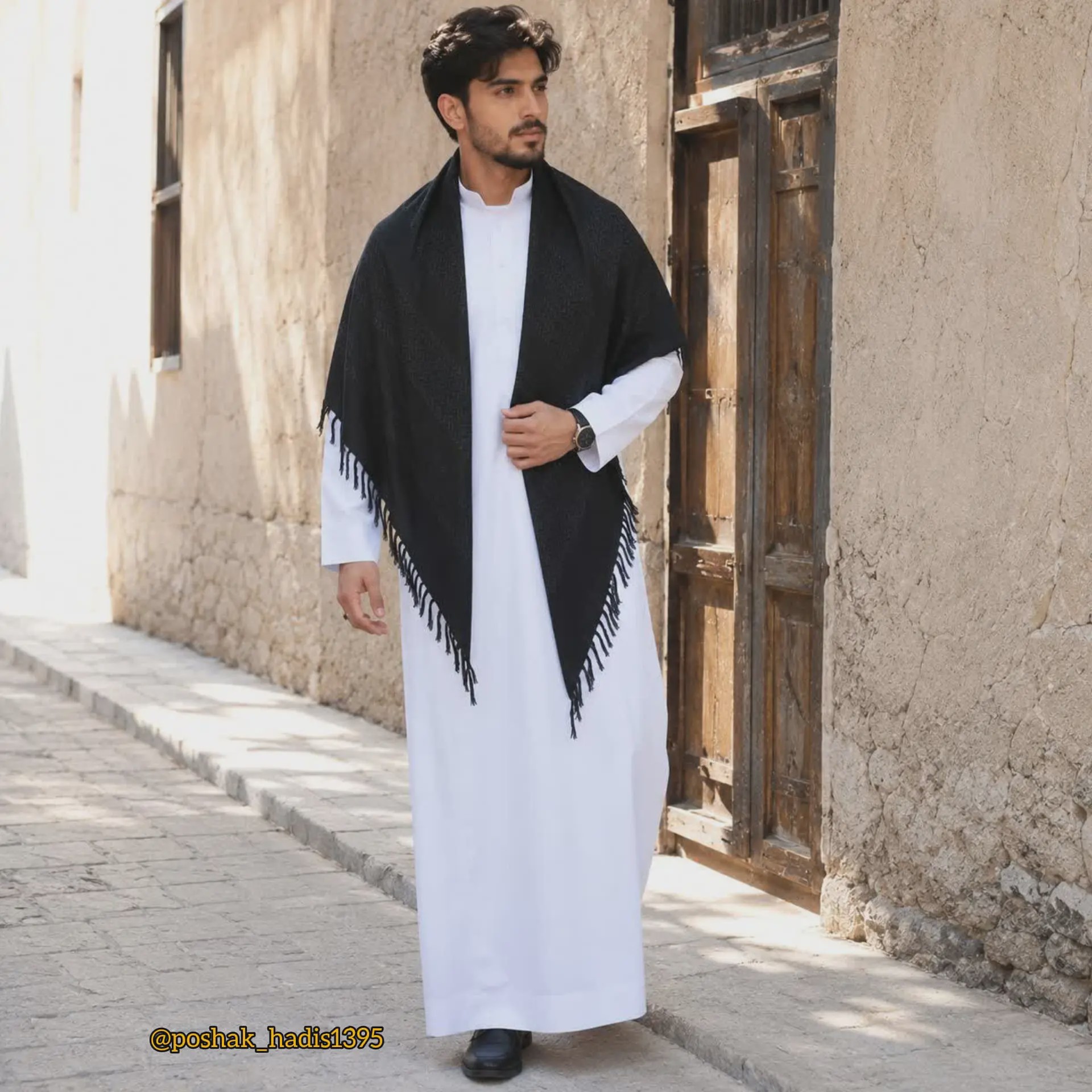چفیه مشکی نخی سوری مردانه