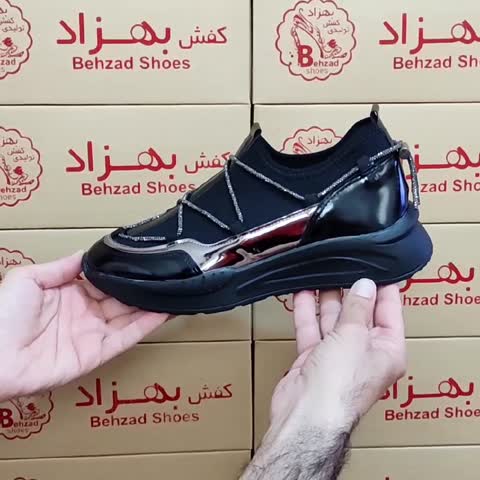 کفش جورابی دخترانه  زنانه سایز 37 تا 40 رنگ مشکی زیره پیو کفی طبی بند نگینی لژ 4 سانتی رویه استرج کشی و ورنی