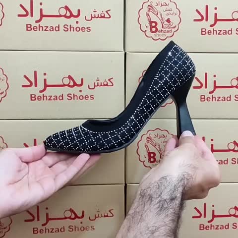 کفش مجلسی نگینی زنانه دخترانه سایز 37 تا 40 رنگ مشکی پاشنه 9 سانتی رویه سوئیت نگینی زیره رافیک  سبک و راحت  