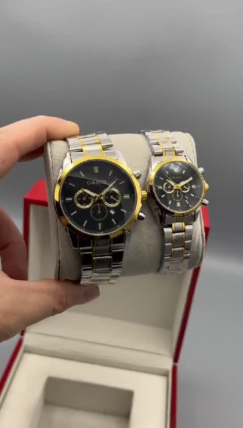 ست و تک ساعت مچی زنانه مردانه بند استیل طرح سه موتوره کاسیو ادیفایس Casio