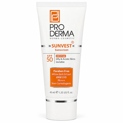 کرم ضد آفتاب فاقد چربی پرودرما مدل بی رنگ با SPF 50 مناسب پوست چرب و جوش دار حجم 40 میلی لیتر