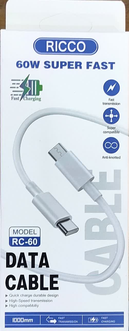 کابل فست شارژ دو سر تایپ سی RICCO 60W