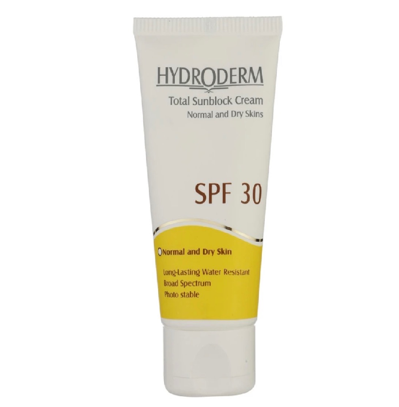 کرم ضد آفتاب بی رنگ هیدرودرم SPF30 مناسب پوست های معمولی و خشک 50 میلی لیتر
