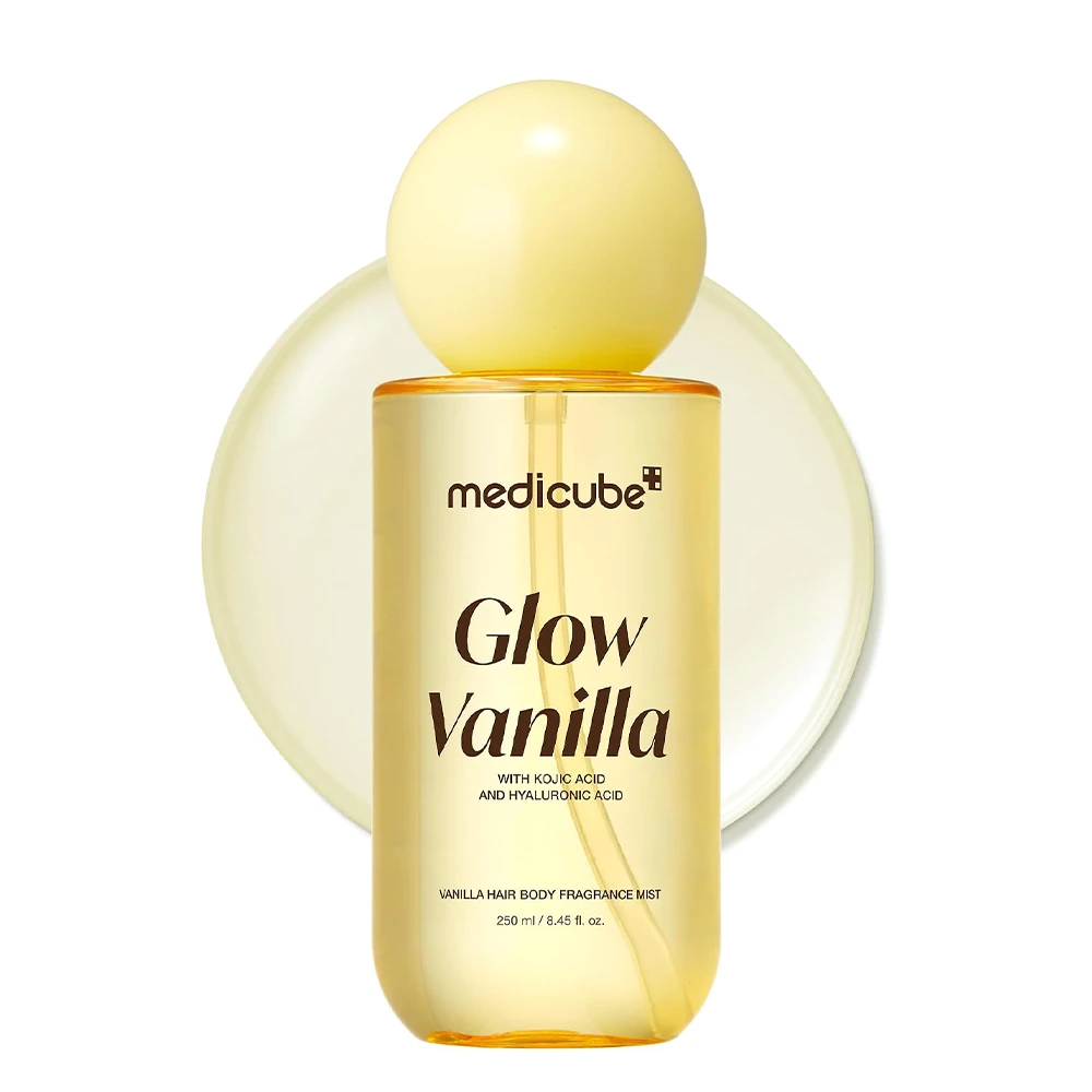 میست خوشبوکننده مو و بدن مدی کیوب مدل GLOW VANILLA رایحه وانیل حاوی کوجیک اسید و هیالورونیک اسید حجم 250 میلیلیتر