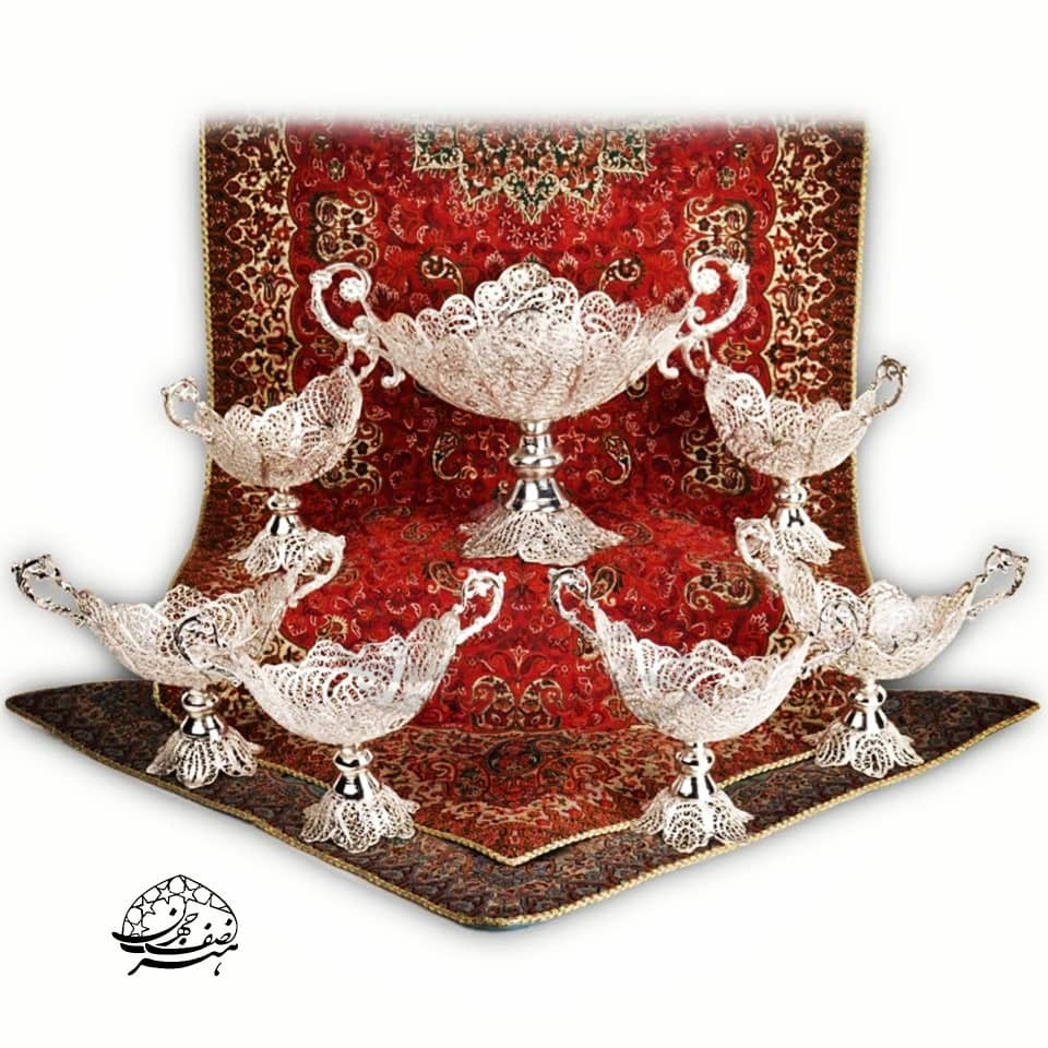 ست هفت پارچه کشکول پایه دار ملیله کاری
