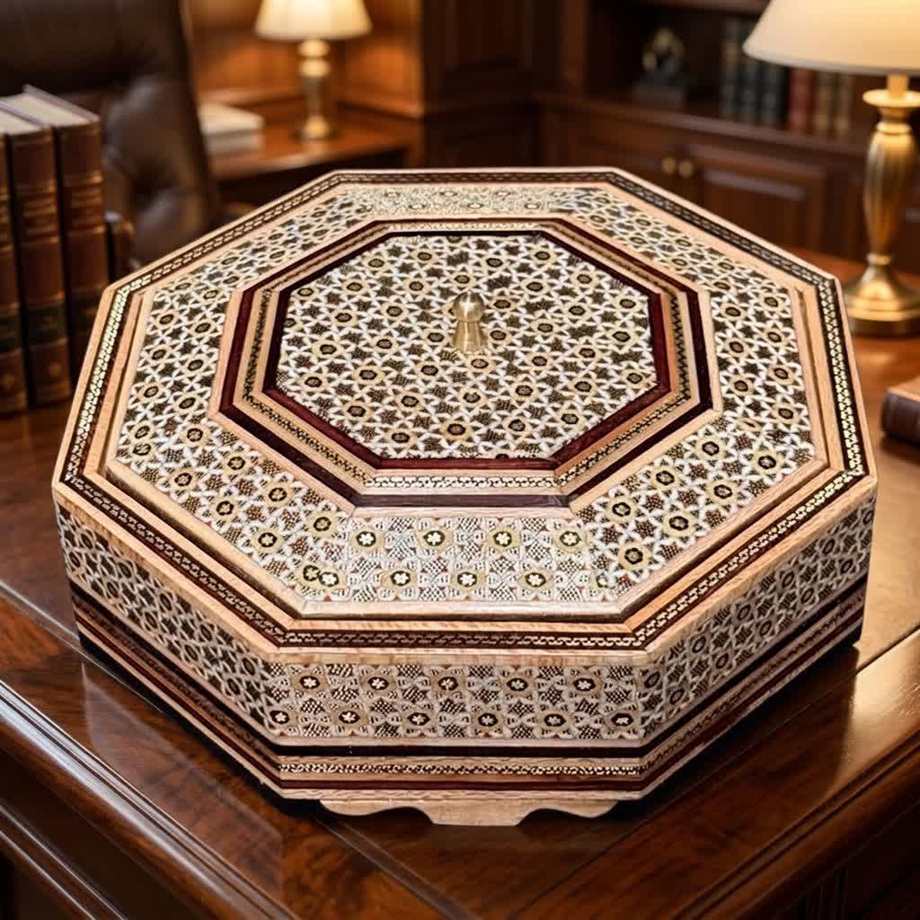 شکلات خوری (جاشکلاتی) خاتم کاری هشت گوش توراش