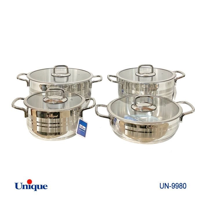 سرویس قابلمه استیل 8 پارچه یونیک Unique درب فلت جدید کد UN-9980 (پس کرایه)