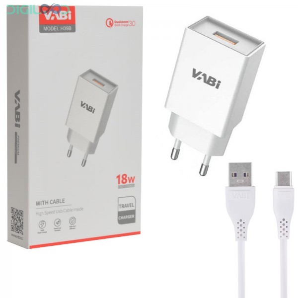 شارژر دیواری 18 وات و کابل تایپ سی وابی VABi مدل H39B