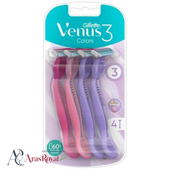 خودتراش زنانه ژیلت ونوس Gillette Venus مدل Colors سه لبه بسته 4 عددی