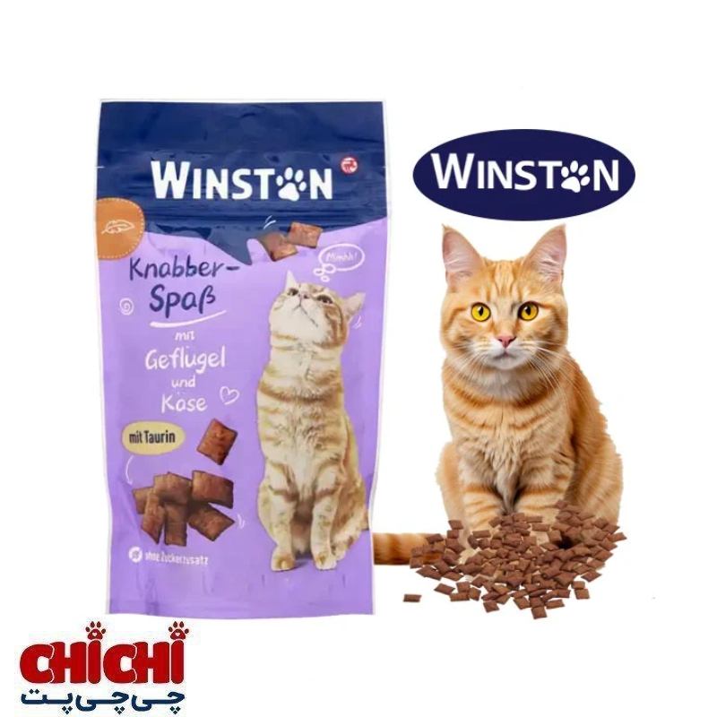 تشویقی گربه وینستون با طعم مرغ و پنیر 50 گرم