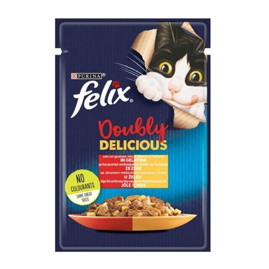 پوچ گربه فلیکس Felix طعم میکس گوشت و مرغ