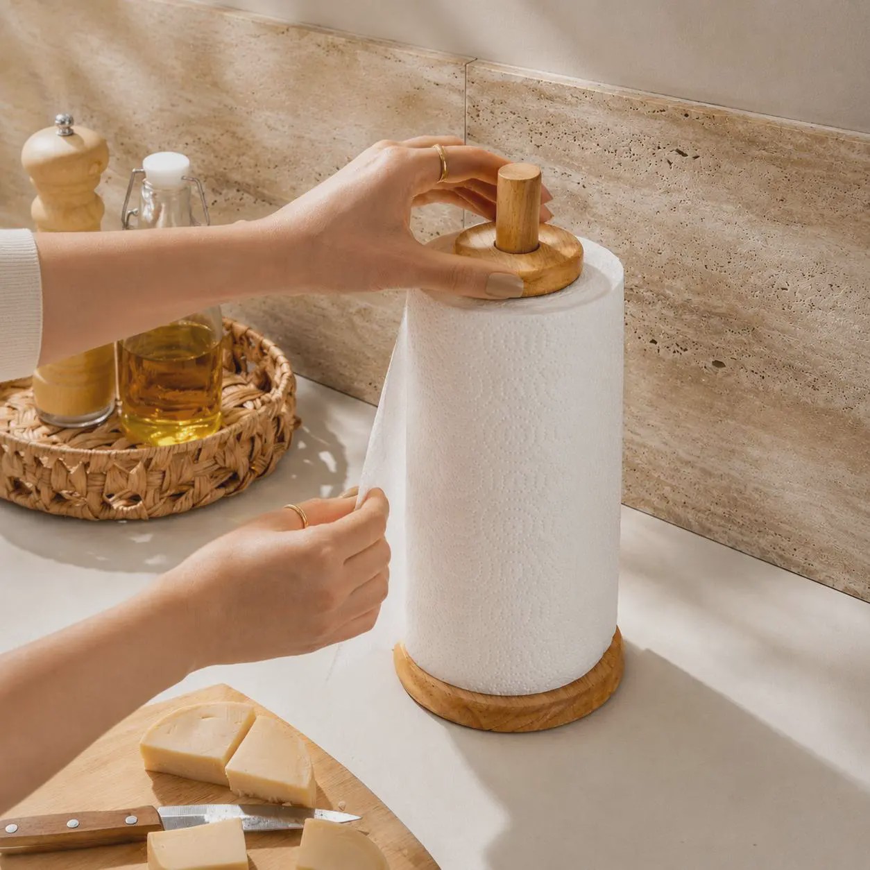استند دستمال رولی چوبی