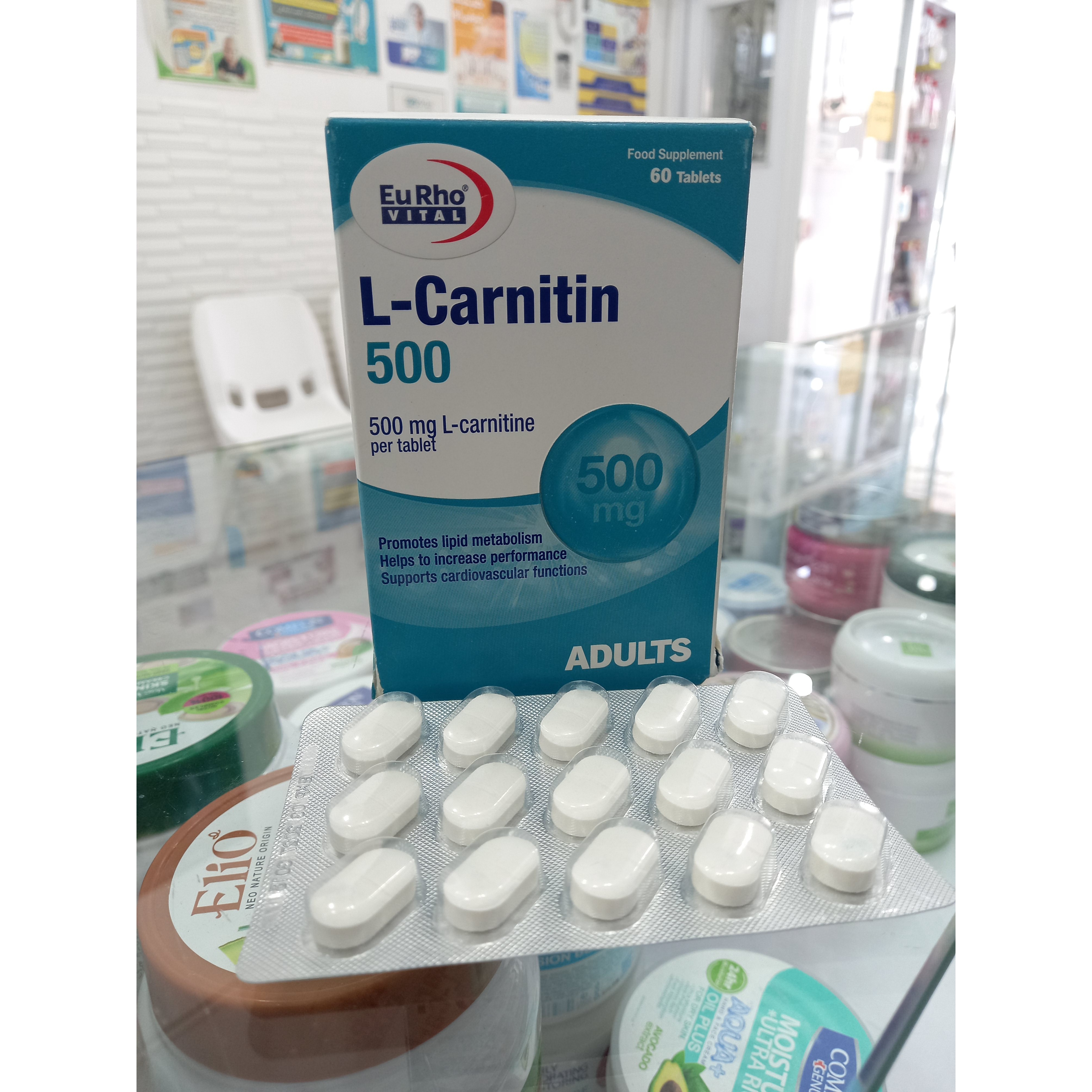 قرص ال کارنیتین 500 میلی گرم یوروویتال 60 عدد کمک به متابولیسم چربی ها