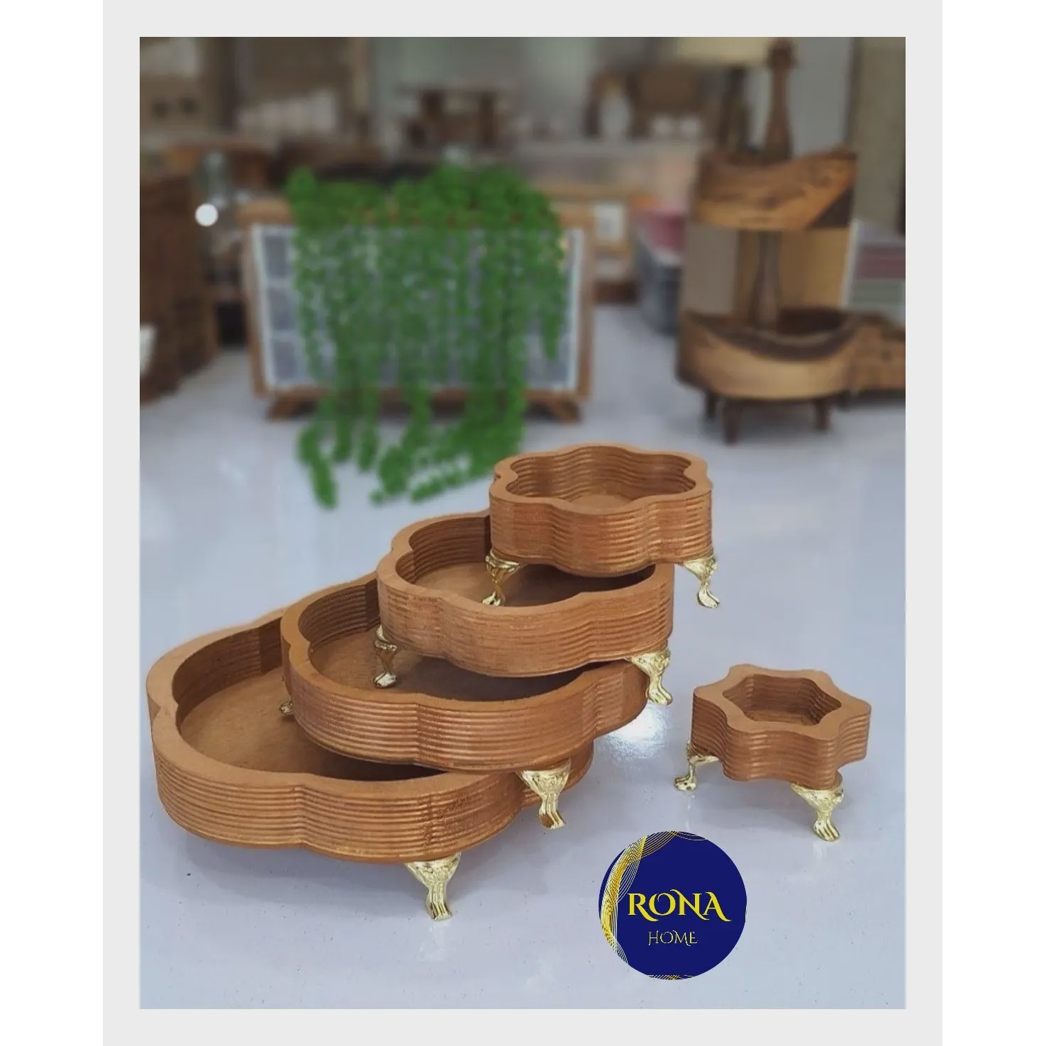سینی پنج تکه چوبی طرح گل دوبل