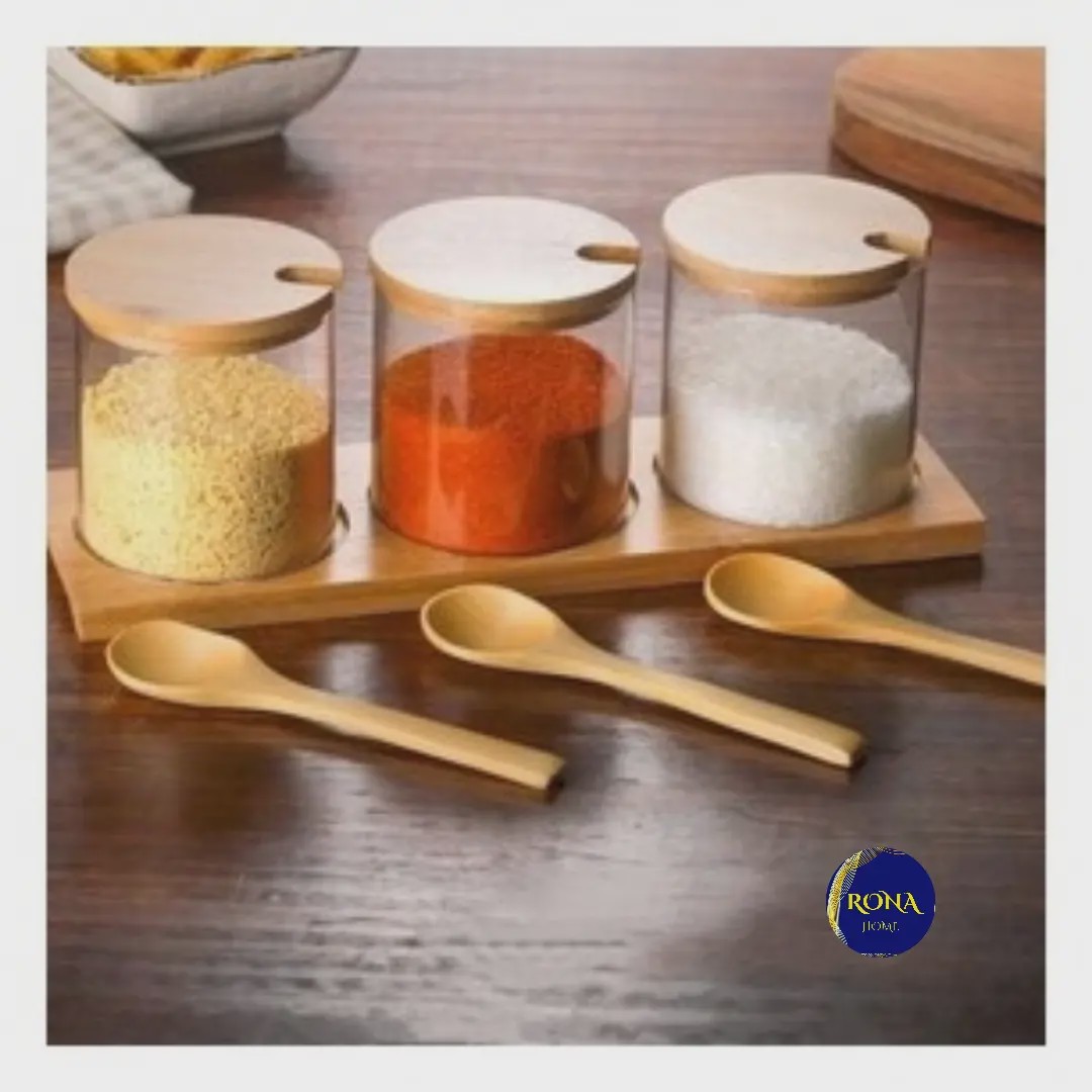 جا ادویه درب چوبی 3 عددی
