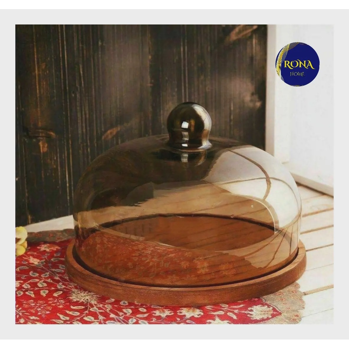 کیک خوری چوبی بدون پایه قطر 28 شیشه بی رنگ