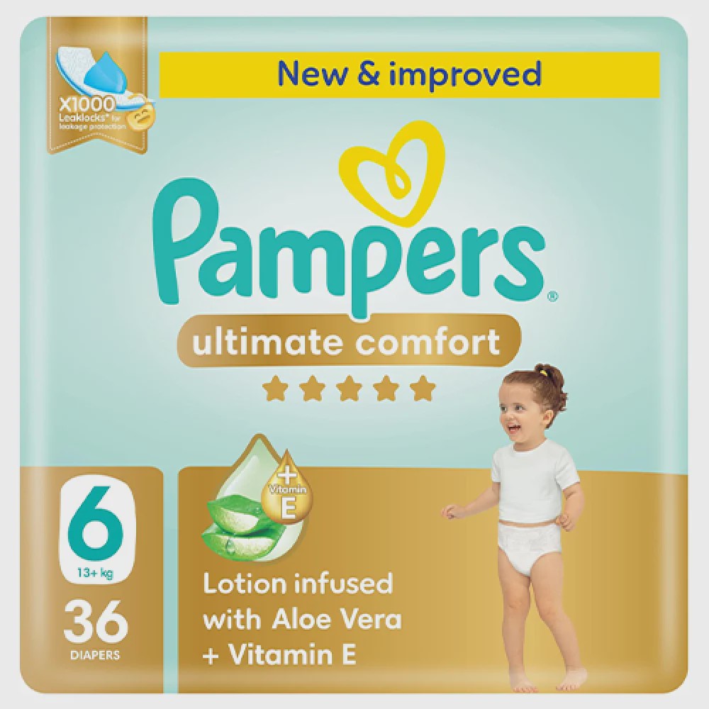 پوشک پمپرز مدل ultimate comfort سایز 6 بسته 36 عددی