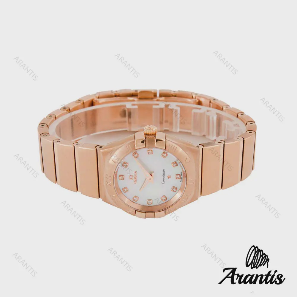 ساعت امگا کانسلیشن زنانه رزگلد صفحه سفید ایندکس نگین w-1744