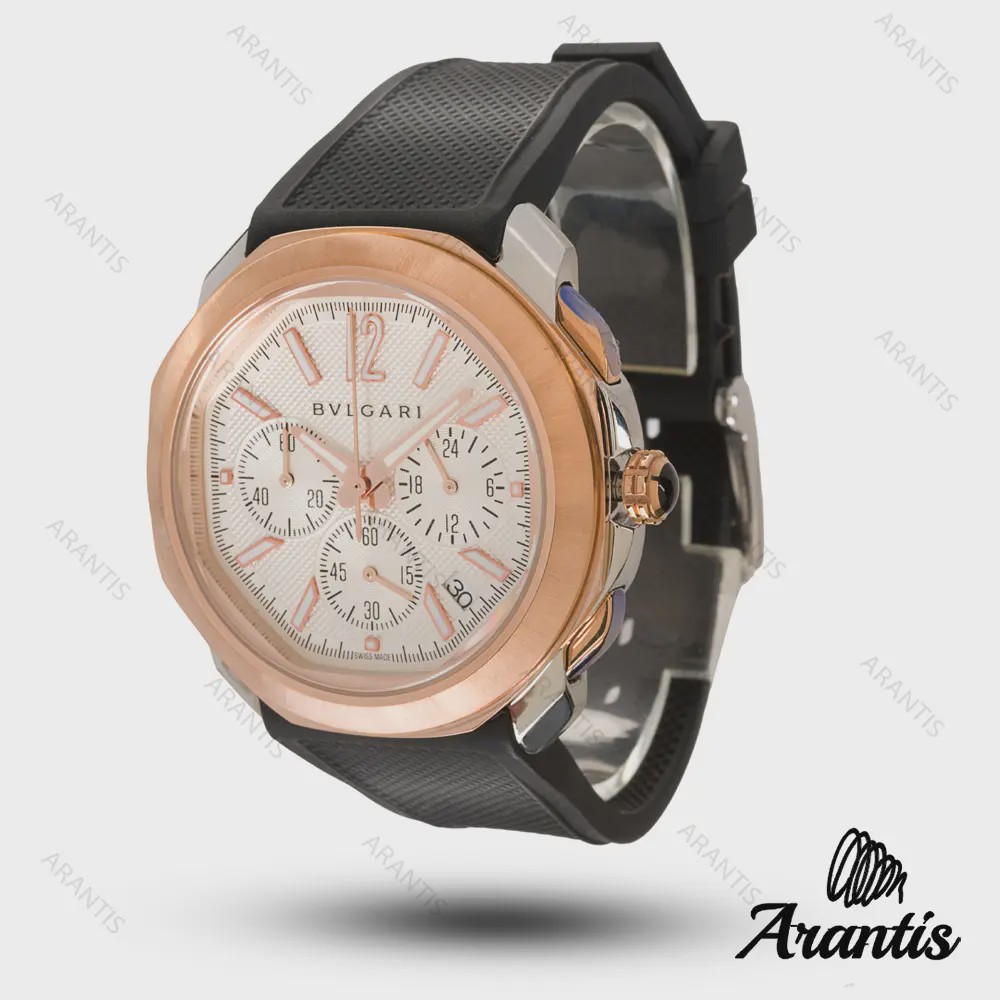ساعت بولگاری مردانه کرنوگراف octo finissimo اکتو فینیسیمو صفحه سفید رزگلد m-10305