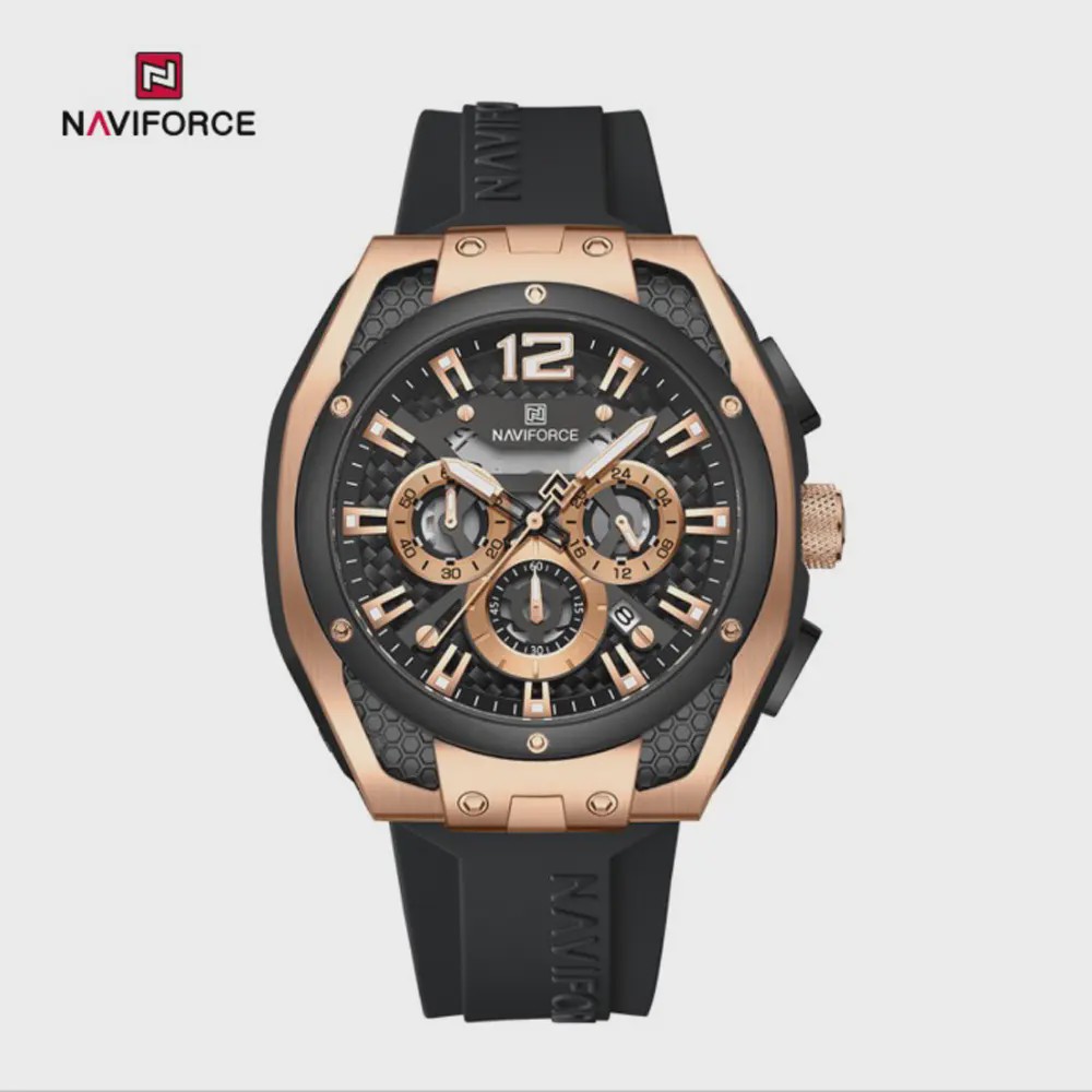 ساعت مچی اورجینال نیوی فورس NF 8063 سه موتوره قاب رزگلد مدل m-10371