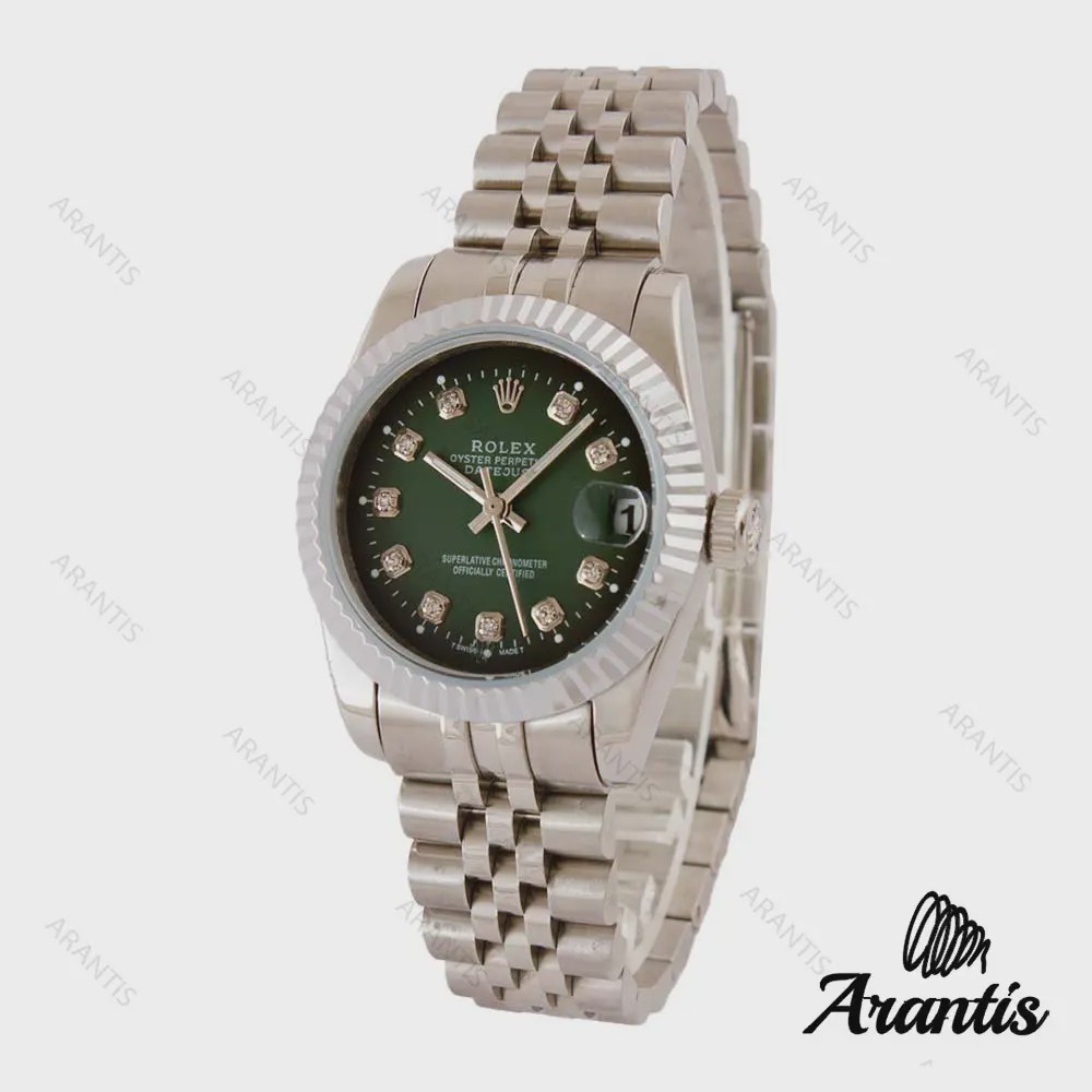 ساعت رولکس زنانه مدیوم استیل صفحه سبز مشکی w-3305