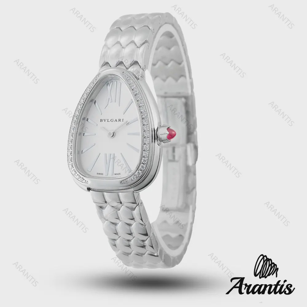 ساعت بولگاری زنانه ماری سیلور صفحه سفید نگین دار w-10284