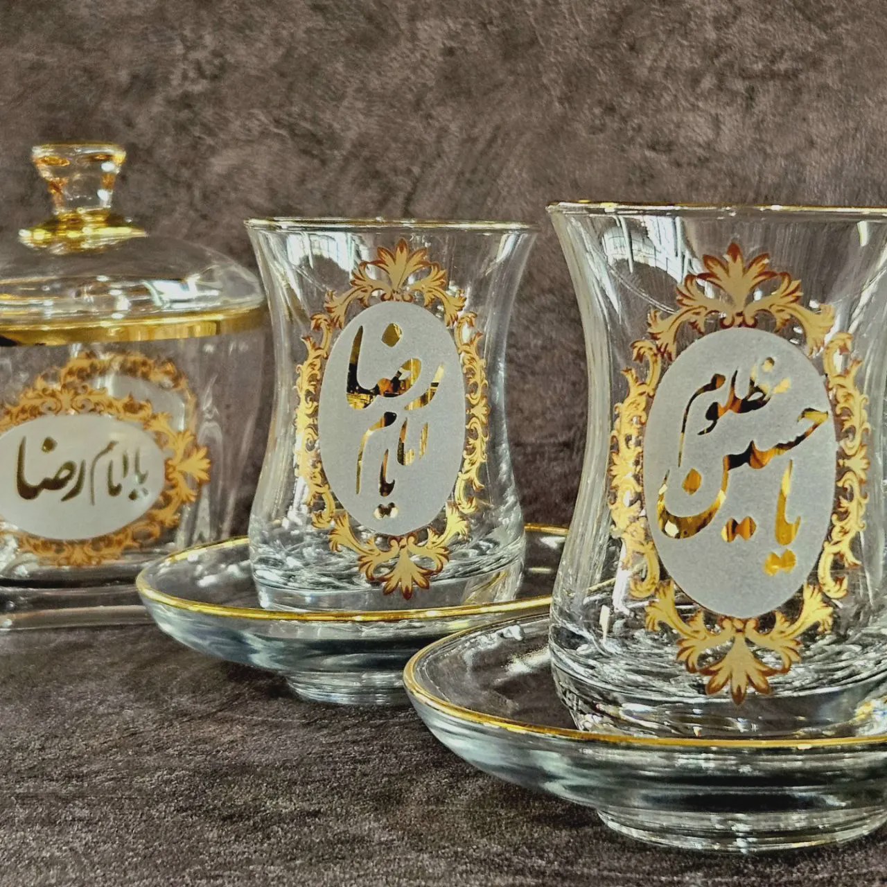 ست 6 عددی استکان نعلبکی پافیلی ترک  قندان  طرح پنج تن علیهم السلام