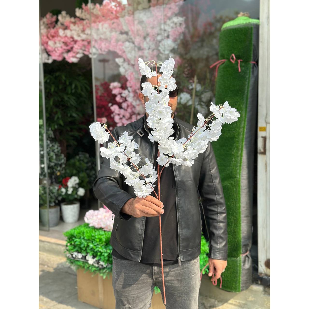 گل مصنوعی شاخه شکوفه هلو سفید