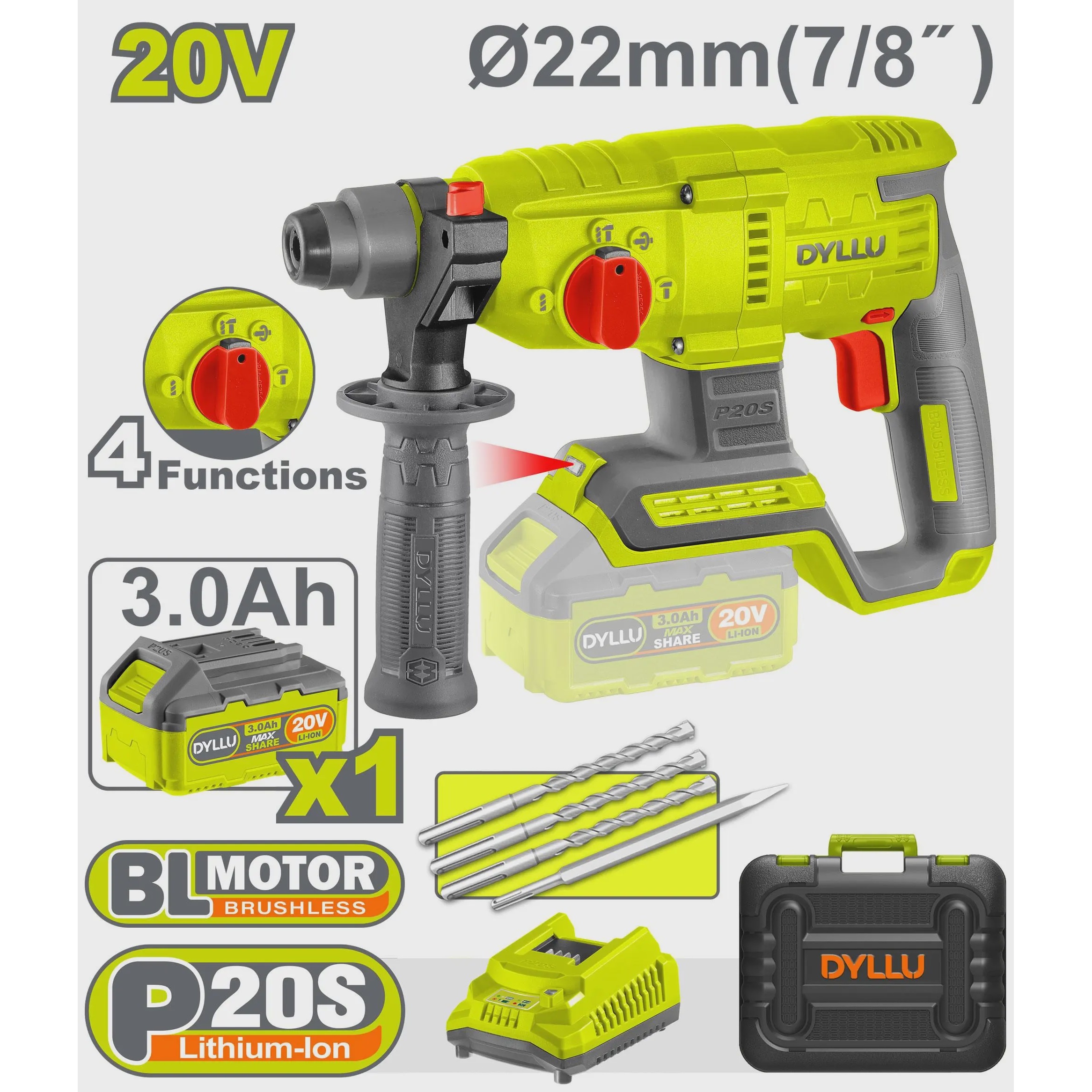 بتن کن شارژی DYLLU مدل DTLM1522 موتور براشلس 20V آوانور - پس کرایه