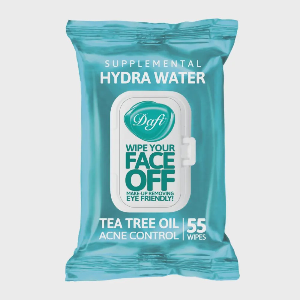 دستمال مرطوب پاک کننده آرایش دافی Dafi مدل Hydra Water بسته 55 عددی Dafi Face Off Tea Tree Oil Makeup Remover Hydra W...