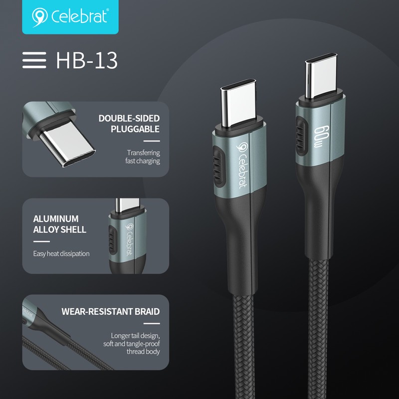 کابل تبدیل USB-C سلبریت مدل HB-13 طول 1.2 متر