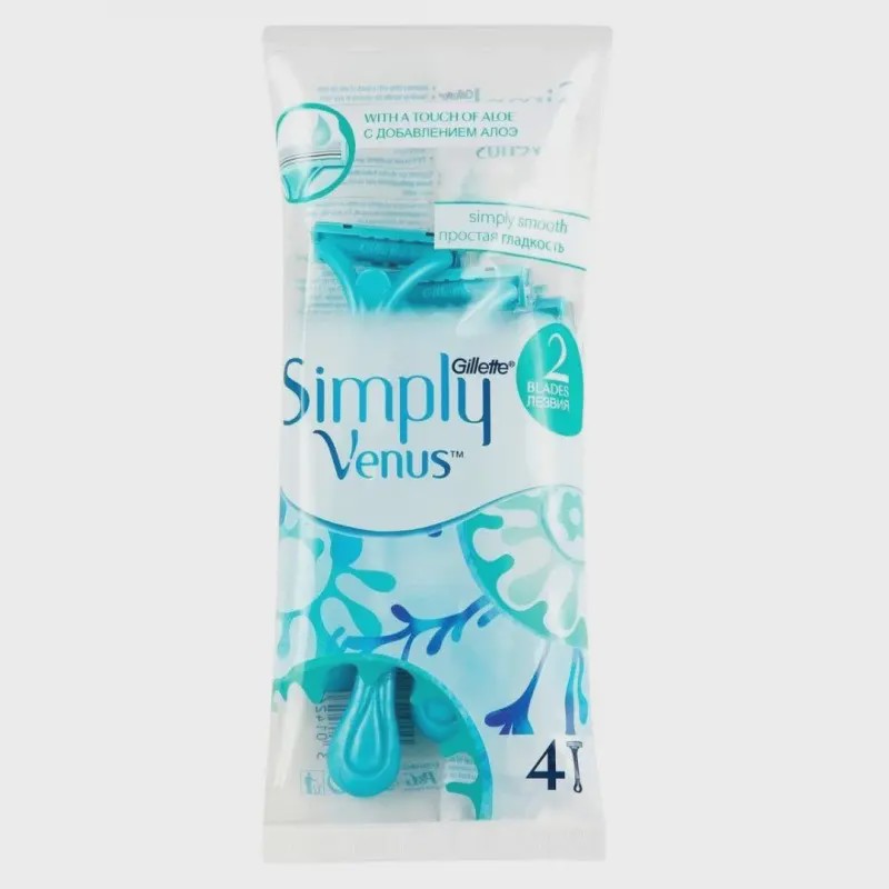 دسته تیغ زنانه ونوس آبی SIMPLY VENUS پک 2 تیغه 4 عددی