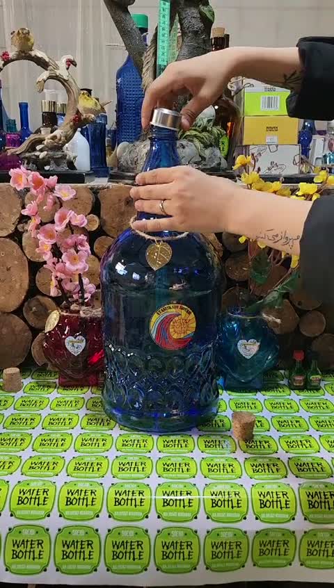 بطری و قرابه آبی خورشیدی دنا پنج لیتری با دو درب چوب پنبه و استیل محصول جدیددست ساز 