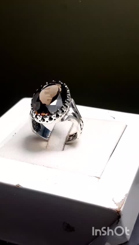 انگشتر کوارتز دودی با رکاب نقره مردانه. 