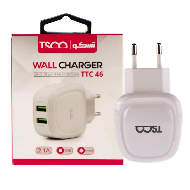 شارژر دیواری 10.5 وات تسکو TTC 46 2.1A + کابل میکرو یو اس بی