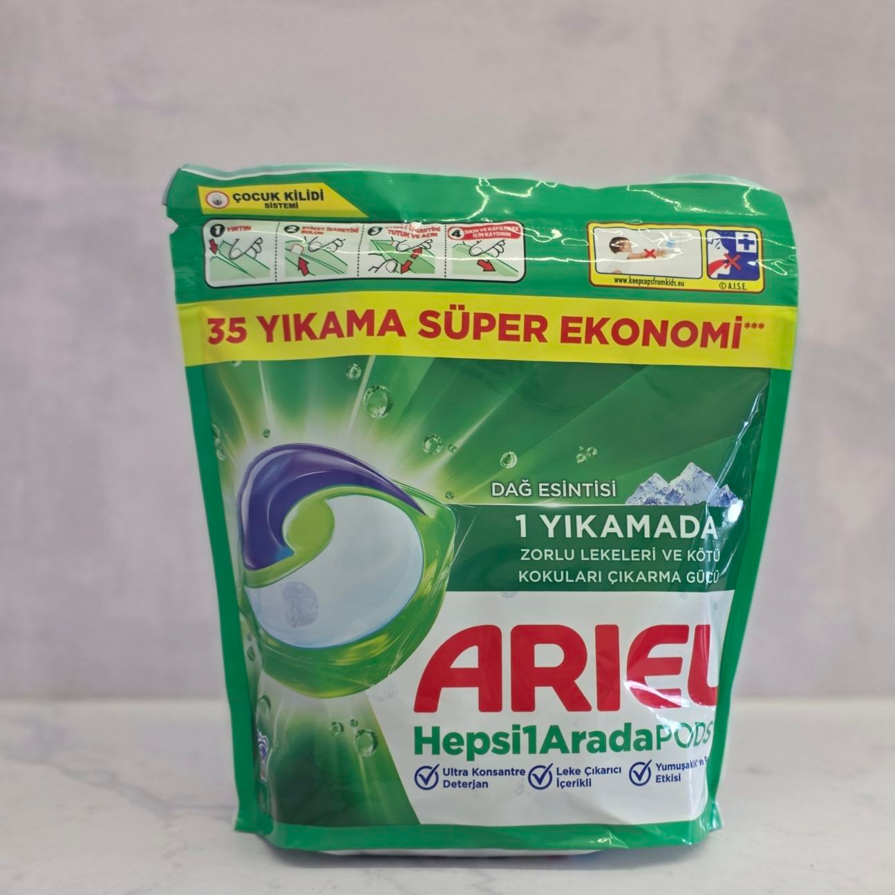 قرص بالشتکی ماشین لباسشویی آریل Ariel مدل All In One رایحه کوهستان بسته 35 عددی