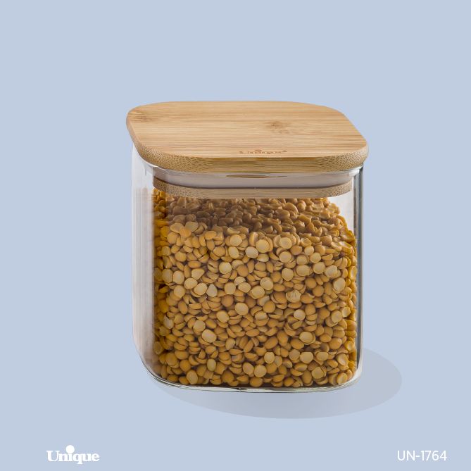 بانکه شیشه ای درب چوبی مربع 10 سانت کد UN-1764