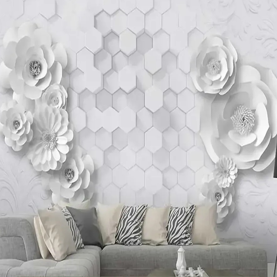 پوستر دیواری لاکچری سه بعدی طرح گل سفید کد A-3065 | خرید قسطی