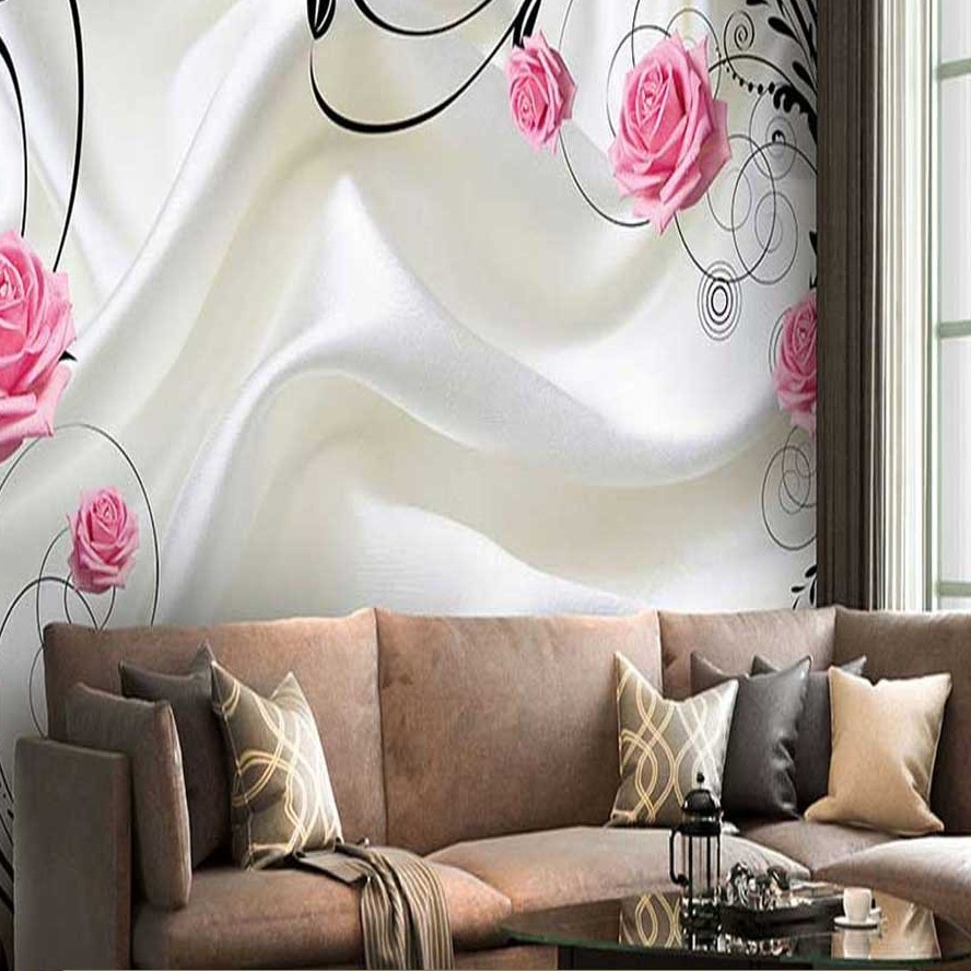 پوستر دیواری گل سه بعدی رز صورتی بک ساتن سفید کد G-3694 | خرید قسطی