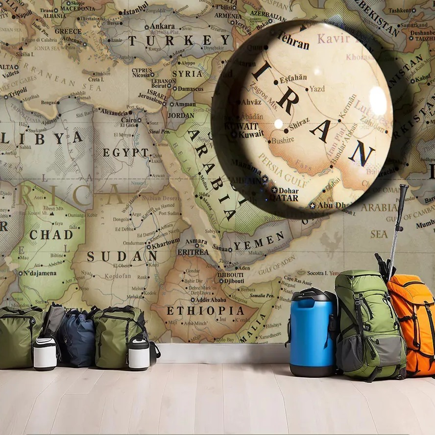 پوستر دیواری نقشه جهان طرح خاورمیانه کد m-4619 | خرید قسطی