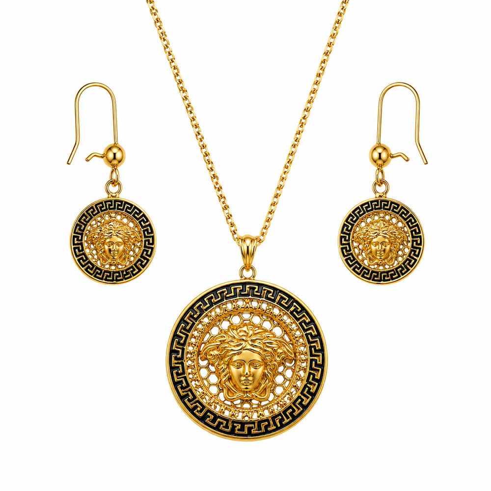 نیم ست ورساچه استیل طلایی مدل مدوسا کد VERSACE-NS-01
