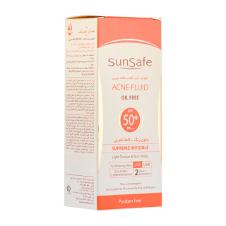 فلوئید ضد آفتاب سان سیف بدون رنگ و کاملا نامرئی دارای SPF50 حجم 50 گرم sunsafe oilfree sunblock fluid spf50