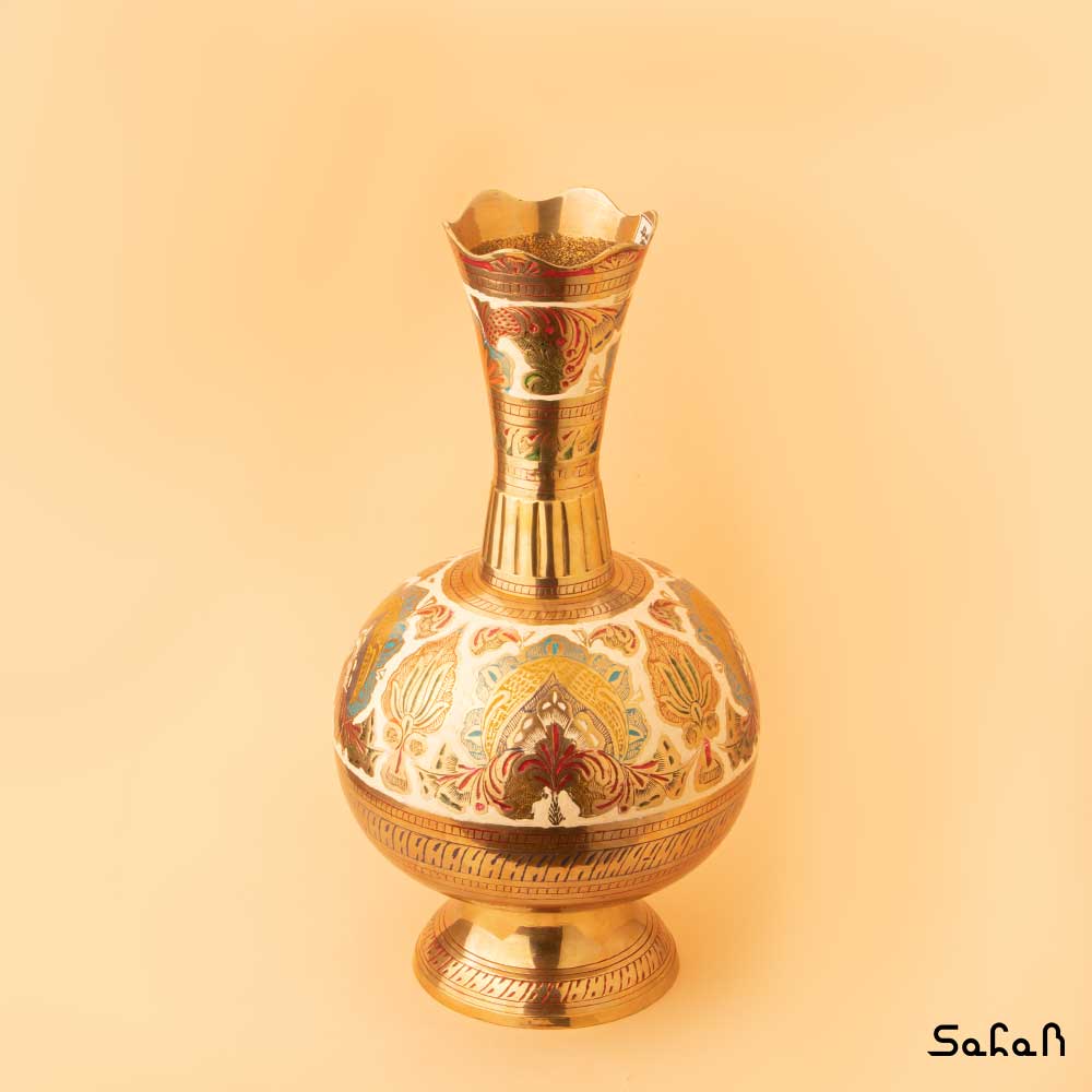 گلدان برنجی قلم زنی طرح کاپور مدل 2