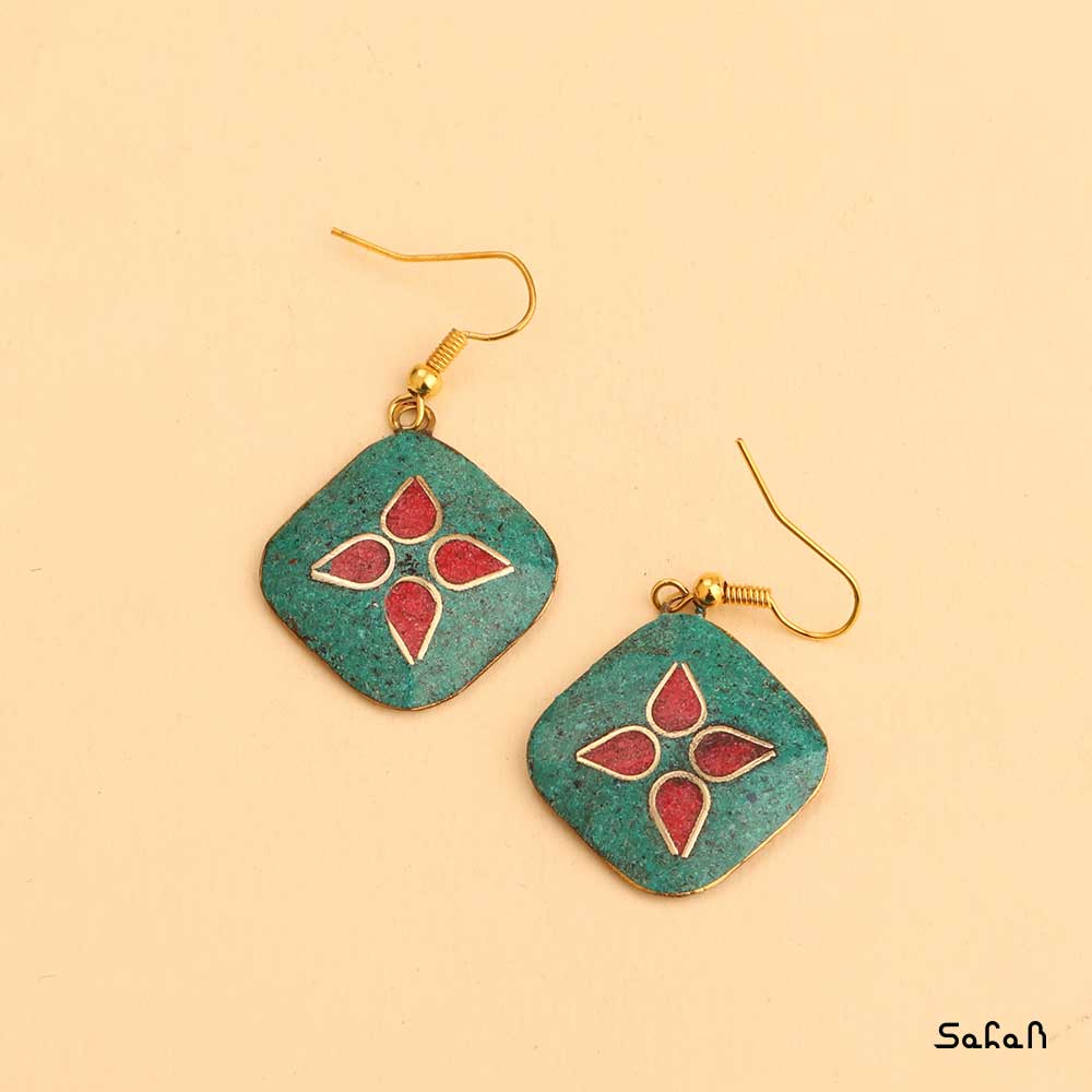 گوشواره هندی برنجی سنگی مدل 3