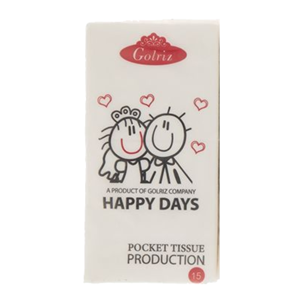 دستمال کاغذی جیبی گلریز Golriz مدل Happy Days بسته 15 برگی مدل 1
