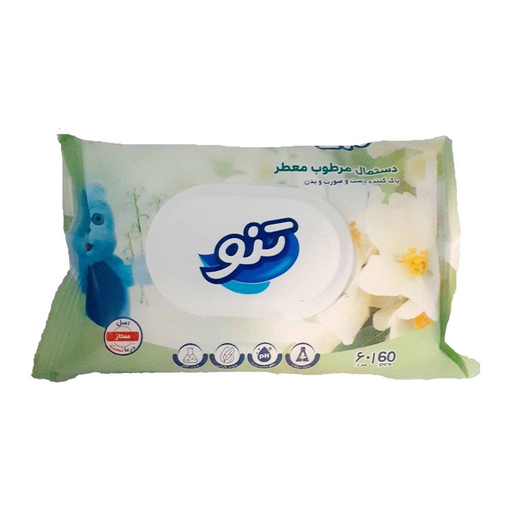 دستمال مرطوب معطر تنو Teno مناسب پوست دست و صورت بسته 60 عددی مدل 1